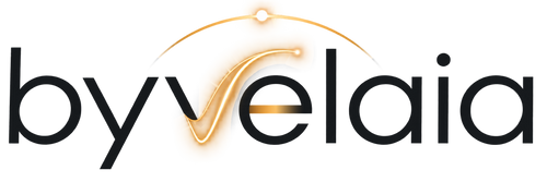 Logo byVelaia (texto oscuro, borde limpio)